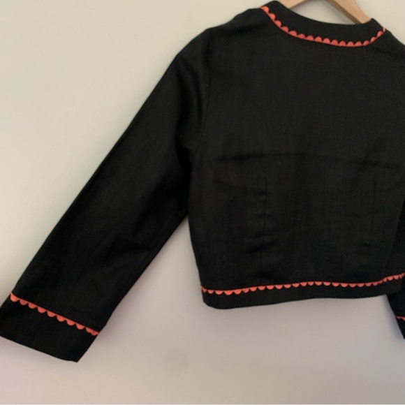 Peter Martin Black Linen Embroidered Floral Boho Short Open Jacket SZ 10 Cottage - Picture 8 of 13